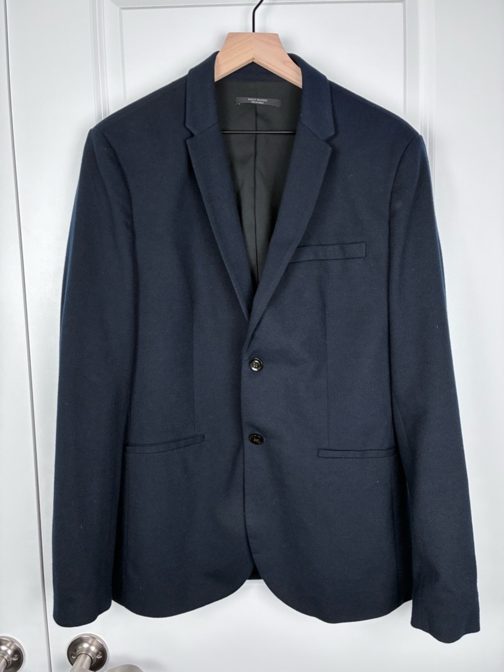 Zara Men's Navy Blazer - Classic Two-Button Suit Jacket Size XL 44